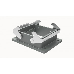 Открытое основание разъема D32B-BK-2L, Основание разъема на панель, открытое, типоразмер 32B, с уплотнителем, с двумя защелками, без защитной крышки, материал корпуса: алюминиевый сплав