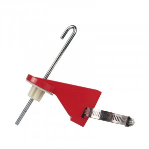 gwrF09X, Блокиратор шарового вентиля с крюком малый, цинковый сплав и сталь, внешний диаметр трубы – от 21 до 64 мм, 108х50х155 мм, цвет – красный, 1 шт/упак