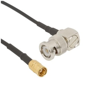 095-850-237-012, Соединения РЧ-кабелей BNC Right Angle Plug to SMB Straight Plug RG-174 12 in Length 50 Ohms