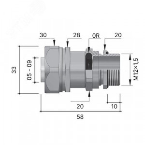 Муфта металлорукав-коробка DN 15 с уплотнением кабеля, IP68, М12х1,5, д.5 - 9мм 6014P16M120509