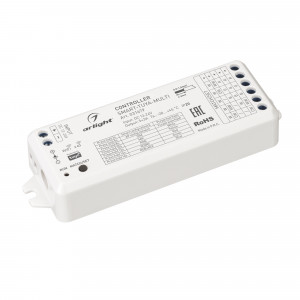 Контроллер SMART-TUYA-MULTI (12-24V, 5x3A, RGB-MIX, 2.4G) 031679, Многофункциональный 5-канальный контроллер для светодиодной RGB и MIX лент и модулей (ШИМ), интерфейс TUYA (Wi-Fi), поддерживается управление ЯНДЕКС АЛИСА, совместим с приложением SMART LIFE. Питание/рабочее напряжение 12-24VDC, максимальный ток 3A на кан