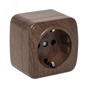Розетка 1-местная ОП Минск 16А с заземлением тёмное дерево EGR16-028-40
