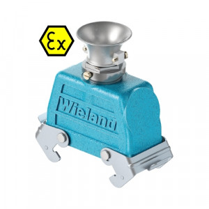 Крышка разъема Ex EX GOT GF24 M25 09IA Z3, Крышка разъема на кабель, типоразмер 24B, взрывозащита, без уплотнителя, 1 кабельный ввод M25x1,5, с разгрузкой на изгиб, IP54, с верхним расположением, с двумя защелками, материал корпуса: цинковый сплав