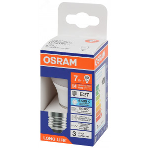 Лампа светодиодная LED 7Вт Е27 6500К 600Лм шар 220В (замена 60Вт) OSRAM 4099854186578