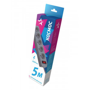 Удлинитель с сетевым фильтром 5х5м с заземл. 10А IP20 2.2кВт ПВС 3х0.75 с выкл. с индикатором сети сер. FKsm5m-5g(G)