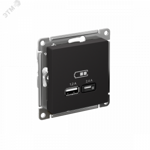 Розетка USB AtlasDesign тип A+C 5В/2.4А 2х5В/1.2А механизм карбон SE ATN001039