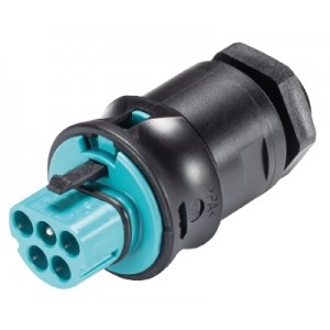 Разъём RST20I5 96.052.6053.6, Вилочный разъем в панель, М20, IP68(69k), 5 полюсов, винтовая фиксация провода, номинальные характеристики: 250/400V, 20A, цвет контактной вставки: бирюзовый, цвет корпуса: черный, серия RST Classic