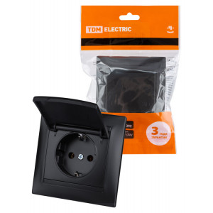 Розетка 2П+З 16А 250В IP44 с крышкой графит "Лама" SQ1815-0626