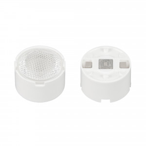Линза ARL-PM585-U45-D20xH12-HW 032888, Одиночная линза со съемным холдером белого цвета для светодиодов SMD: 2525, 2835, 3030, 3535, 5050. Угол обзора: вертикальный 45°, прозрачная микропризма. Материал PMMA. Диаметр 19.5 мм, высота 11.76 мм.