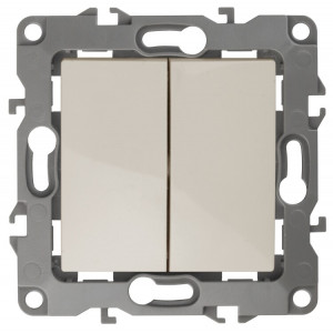 12-1104-02 Выключатель двойной, 10АХ-250В, IP20, 2, слоновая кость (10/100/3200 Б0014646