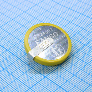 CR2450T-VBY2, Li, MnO2 батарея типоразмера R24, 3В, 0.6Ач, приваренные радиальные выводы, -40...85 °C