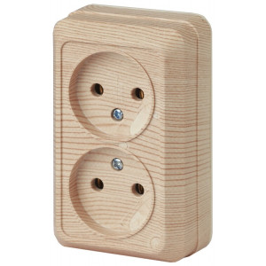 Розетка Quadro 2-203-11 двойная без заземления 2х2P, 16А-250В, IP20, ОУ, сосна Б0053798