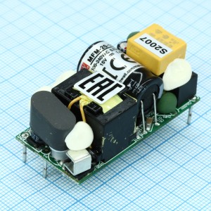 MFM-20-15, AC-DC med, 21Вт, вход 80...264В AC 47...440 Гц, выход 15В/1.4А, изоляция 4000В AC, на плате 49х23.8х23мм, -35...+85°C