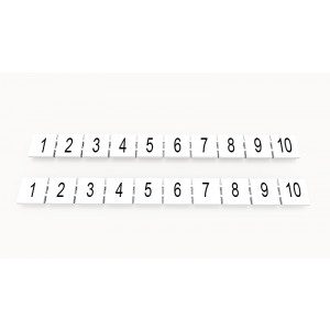ZB10-10P-19-01Z(H), Маркировочные шильдики для клемм WS…, DC…, PC…, сечением 10 мм кв., центральная, 10 шильдиков нанесенные символы: 1-10, с вертикальным расположением, размер шильдика: 9,3х10,7 мм, цвет белый