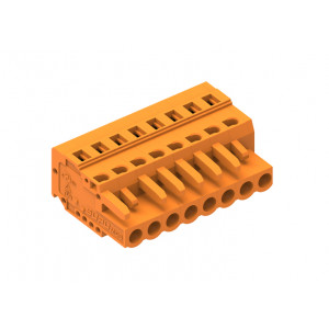 Розеточный разъем на кабель 458102, Розеточный разъем, прямой, на кабель, шаг: 5.08 мм, 2 полюса, фиксация провода пружинная, исполнение: стандартное, 320V, 12A, цвет: оранжевый
