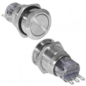 LAS1-AGO-11Z/N ON-ON, Кнопка антивандальная металлическая с фиксацией, 5А 250В, резьба М19