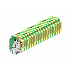 Заземляющая клемма 335903, Заземляющая клемма, тип фиксации провода: винтовой, номинальное сечение: 35 мм кв., ширина: 15 мм, цвет: желто-зеленый, тип монтажа: DIN35
