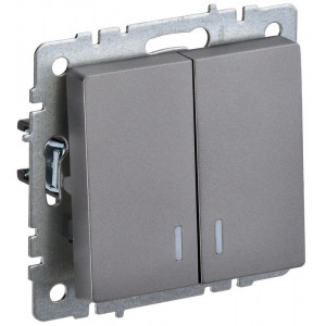 Выключатель 2-кл. СП BRITE ВС10-2-1-БрС 10А с инд. сталь BR-V20-1-10-K46