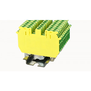 PCDK2.5-PE-01P-1Y-00Z(H), Заземляющая клемма, 4 точки подключения, тип фиксации провода: винтовой, номинальное сечение: 2.5 мм кв., ширина: 5,2 мм, цвет: желто-зеленый, зажимная клетка - латунь, винтовая перемычка, тип монтажа: DIN35