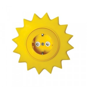 Розетка одноместная KRANZ HAPPY Солнце скрытой установки с заземлением и защитными шторками, желтая(кр.1шт) [KR-78-0813]