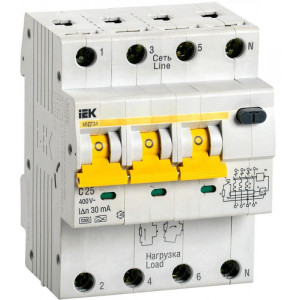 Выключатель автоматический дифференциального тока 4п (3P+N) C 25А 30мА тип A 6кА АВДТ-34 MAD22-6-025-C-30