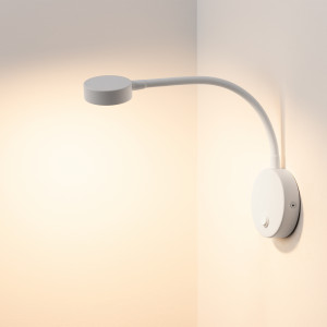 Светильник SP-SON-R90-3W Warm3000 (WH, 100 deg, 230V) 031395, Накладной настенный светильник 3Вт, белый алюминиевый корпус. Цвет ТЕПЛЫЙ БЕЛЫЙ 3000K, св.поток 180лм, CRI(Ra)>80, угол 100°. Размер Светильник O65,2х20,7мм; Основание  O99,5х25,5мм; Гибкий кронштейн O10х350мм. IP20. Питание AC220-240V, 3Вт, встроенный др