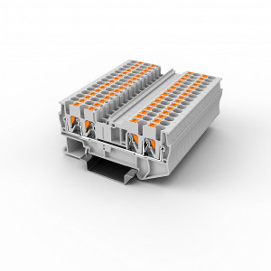 Проходная клемма UPT-2.5/2-2-GY, Проходная клемма, 4 точки подключения, тип фиксации провода: Push-in, номинальное сечение: 2,5 мм кв., 24A, 800V, ширина: 5,2 мм, цвет: серый, тип монтажа: DIN35