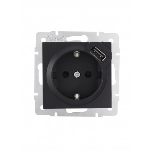 Розетка 1-м СП Vesna с заземл. с заряд. устройством USB механизм черн. бархат 742-4288-181
