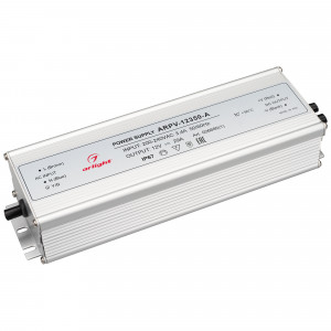 Блок питания ARPV-12350-A (12V, 29.0A, 350W) 026680(1), Источник напряжения с гальванической развязкой для светодиодных изделий. Входное напряжение 200-240 VAC. Выходные параметры: 12 В, 29 А, 350 Вт. Встроенный PFC >0,5. Герметичный алюминиевый корпус IP 67. Рабочая температура -30…+50C?. Габаритные размеры д