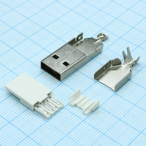 USB A 15 вилка на кабель, Разъем USB тип А,  вилка на кабель с кожухом L=36мм, 4 контакта