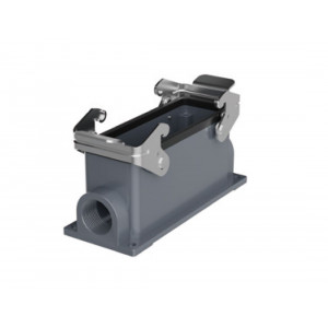 Закрытое основание разъема H24B-SM-2L-M20, Основание разъема на панель, закрытое, типоразмер 24B, с уплотнителем, 1 отверстие с резьбой для кабельных вводов M20x1,5, с двумя металлическими защелками, без защитной крышки, материал корпуса: алюминиевый сплав