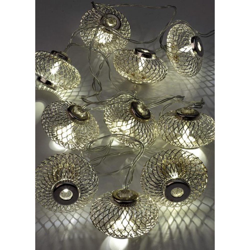 Изображение товара Светодиодная гирлянда "Фонарики" хром, теплый белый, 10LED, 1.8м