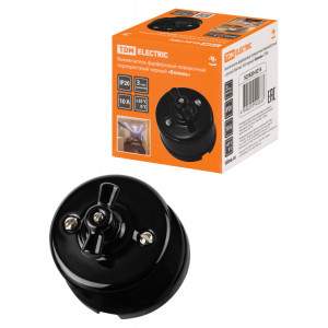 Выключатель фарфоровый поворотный перекрёстный с ручкой (бантик) 10А черный «Болонь» SQ1820-0214