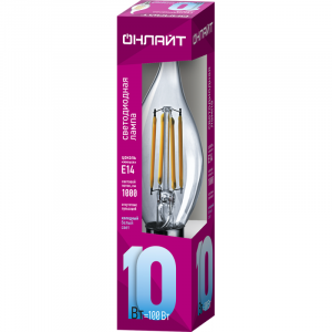 Лампа светодиодная филаментная 80 899 OLL-F-FC35-10-230-4K-E14 10Вт свеча на ветру прозрачная 4000К нейтр. бел. E14 1000лм 220-240В 80899