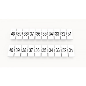 ZB5-10P-19-160Z(H), Маркировочные шильдики для клемм WS…, DC…, PC…, сечением 2,5 мм кв., центральная, 10 шильдиков, нанесенные символы: 40-31 с вертикальным расположением, размер шильдика: 4,55х10,7 мм, цвет белый