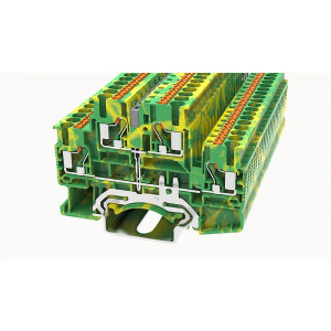 Заземляющая клемма DSKK2.5-PE-01P-1C-00Z(H), Заземляющая этажная клемма, 2 этажа, тип фиксации провода: Push-in, номинальное сечение: 2.5 мм кв., ширина: 5,2 мм, цвет: желто-зеленый, тип монтажа: DIN35,