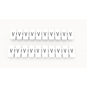 ZB5-10P-19-24Z(H), Маркировочные шильдики для клемм WS…, DC…, PC…, сечением 2,5 мм кв., центральная, 10 шильдиков, нанесенные символы: V с вертикальным расположением, размер шильдика: 4,55х10,7 мм, цвет белый