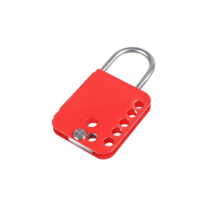 gwrK33, Множитель замковый с 2 отверстиями для контрольных замков, сталь, высота дужки – 40 мм, диаметр дужки – 4 мм, 114х58 мм, цвет – красный, 1 шт/упак