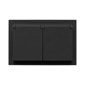 Механизм розетки двойной, 16А, IP44, с заземлением, со шторками, с рамкой, с крышками, ч-рный Эпика EKF UP1-SOB-211-44