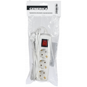 Удлинитель бытовой У03В 3 места 2P+PE/1.5м 3х1мм2 10А/250В GENERICA WYP10-10-03-D15-ZK-G