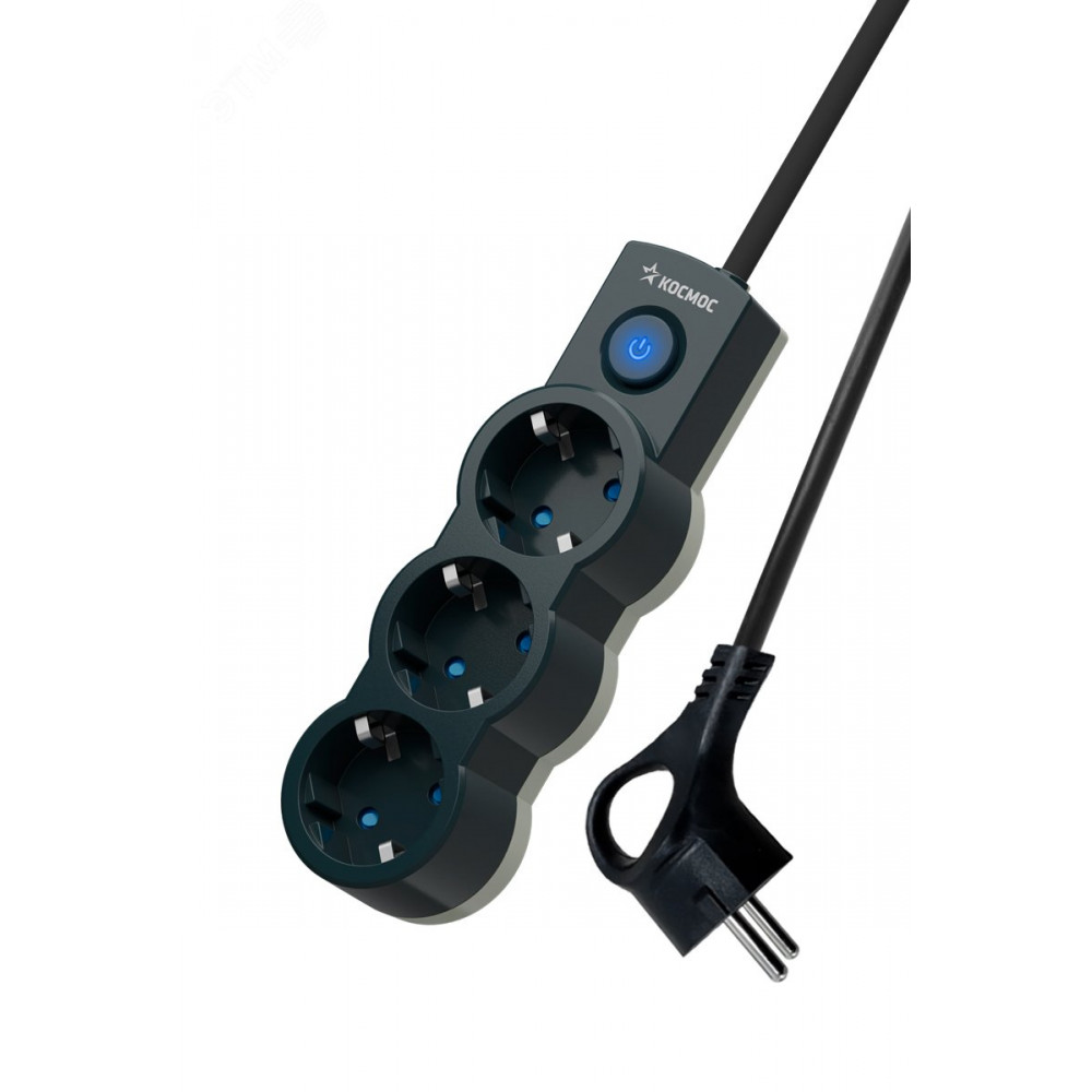 Изображение товара Удлинитель 3х5м ПВС 3х0.75 с защитой IP20 и заземлением черный