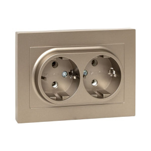 Механизм розетки двойной, 16А, с заземлением, без шторок, с рамкой, шампань Эпика EKF UP1-SOC-210