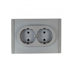 FORTE&PIANO Розетка 2-местная с заземлением без защитных шторок безвинтовое крепление 16А FP524 сталь IEK FP-R21-16-1-K46