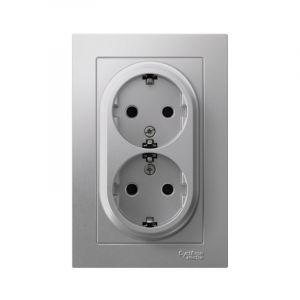 Розетка 2-м СП AtlasDesign 16А IP20 с заземл. защ. шторки в сборе алюм. SE ATN000326