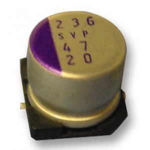 25SVP56M, Конденсатор алюминиевый  полимерный 56мкФ 25В ±20% (10 X 12.6мм) для поверхностного монтажа 0.028Ом 3800мА 2000час 105°С лента на катушке