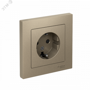 Розетка 1-м СП AtlasDesign 16А IP20 с заземл. защ. шторки в сборе шампань SE ATN000544