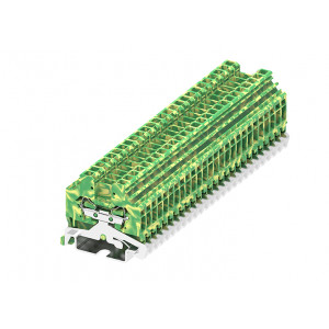 Заземляющая клемма 225917, Заземляющая клемма, боковой подвод кабеля, тип фиксации провода: пружинный, номинальное сечение: 2,5 мм кв., ширина: 5 мм, цвет: желто-зеленый, тип монтажа: DIN35