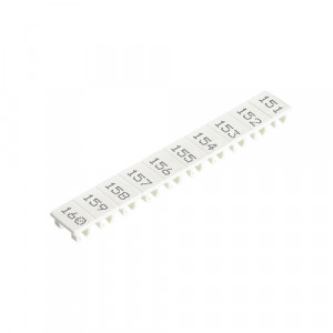 Маркировка для клемм (полоска) 9705A/5/10 B 151-160, Маркировочные шильдики, для клемм сечением 2,5 мм.кв., боковая / верхняя, 10 шильдиков, нанесенные символы: 151...160, с горизонтальным расположением, размер шильдика: 4,8 x 8,3 мм, цвет: белый