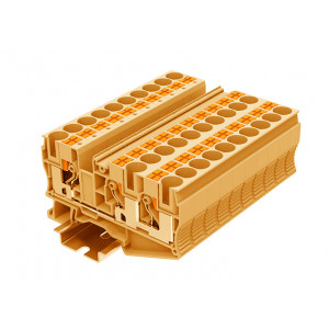 Проходная клемма TP10-3-OG, Проходная клемма, 3 точки подключения, тип фиксации провода: Push-in, номинальное сечение: 10 мм кв., 57A, 1000V, ширина: 10,2 мм, цвет: оранжевый, тип монтажа: DIN35