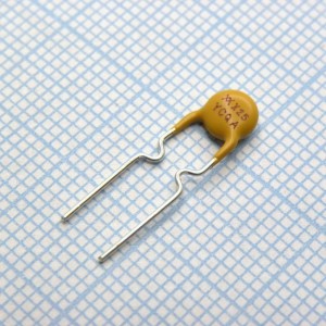 RXEF025, Самовосстанавливающийся предохранитель PTC 0.25A(hold) 0.5A(trip) 72V 40A 0.45W 2.5s 1.25Ohm, радиальные выводы, 7.4 X 3 X 12.7mm, россыпью